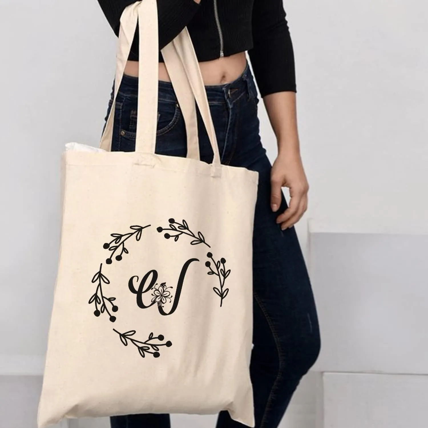 TBF Sturdy Canvas Personalized Initial Gift Tote Bags for Women