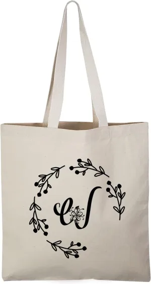 TBF Sturdy Canvas Personalized Initial Gift Tote Bags for Women