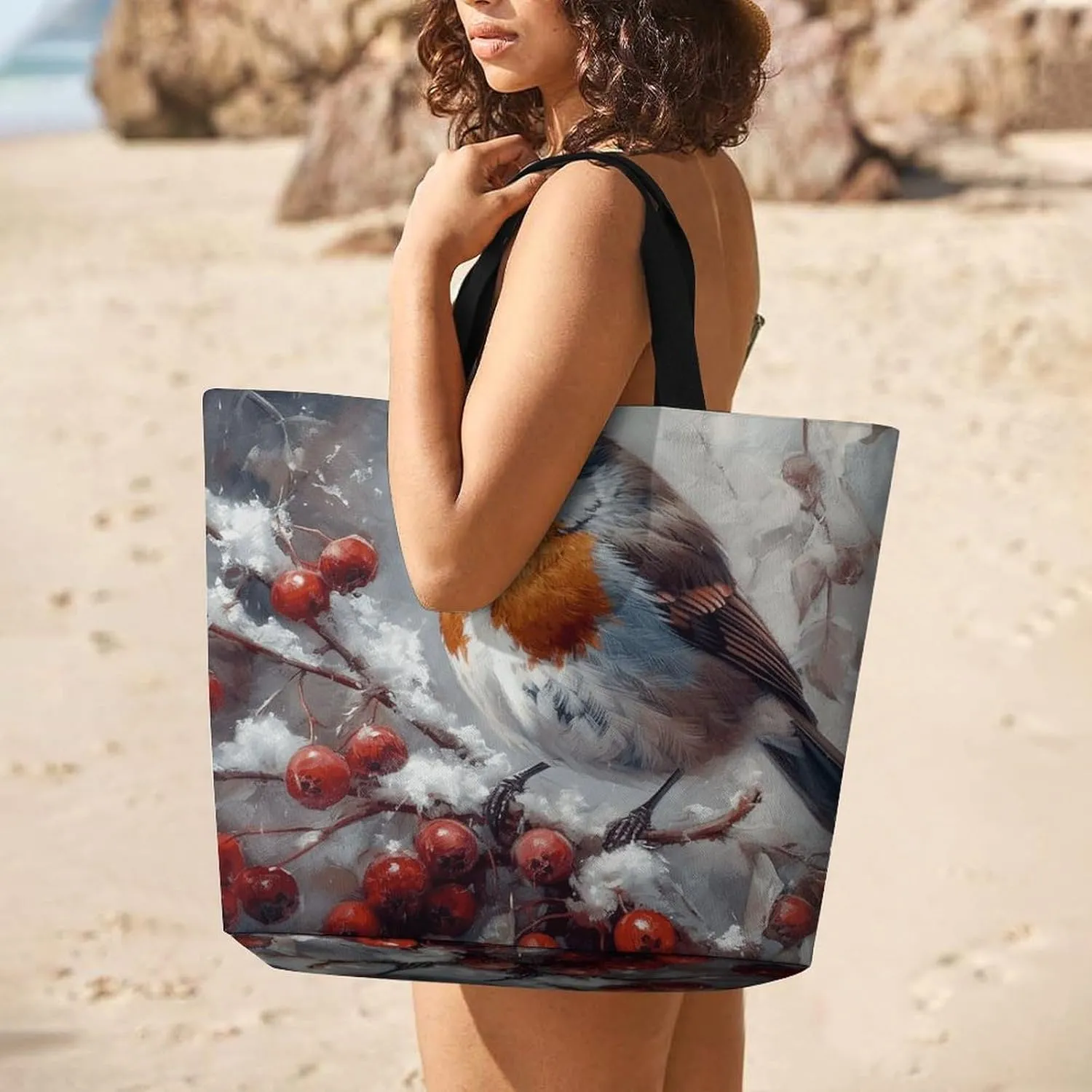 Teal Gray Rose Beach Bag Reusable Tote Bag Foldable Grocery Bags Women Shopping Bags for Daily Essentials