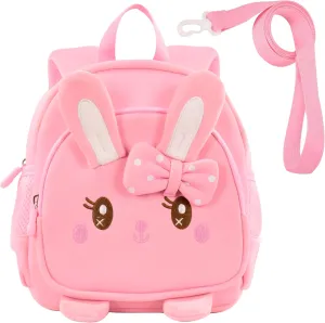 Toddler Backpacks for Boys Girls 2-4 Cute 3D Kids Bunny Schoolbag with Baby Leash for Small Preschool Kindergarten Bag (Pink Bunny)