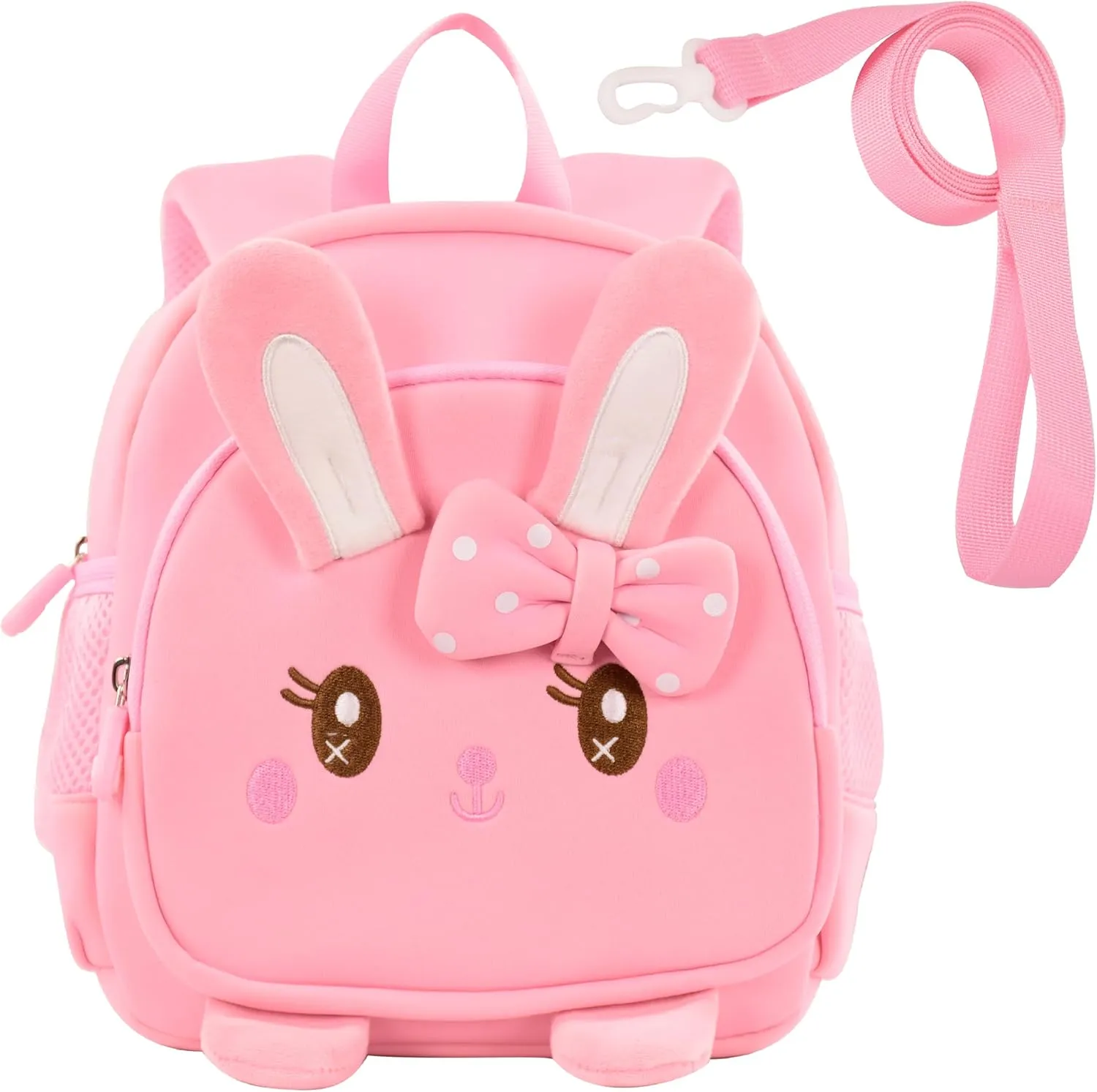 Toddler Backpacks for Boys Girls 2-4 Cute 3D Kids Bunny Schoolbag with Baby Leash for Small Preschool Kindergarten Bag (Pink Bunny)