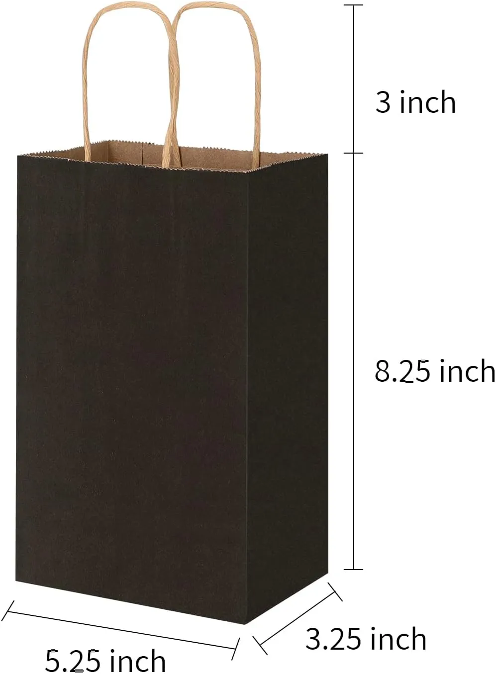 Toovip 25 Pack 5.25x3.25x8.25 Inch Small Black Kraft Paper Bags with Handles Bulk, Gift Wrap Bags for Favor Grocery Retail Party Birthday Shopping Business Goody Craft Merchandise Take Out Cub Sacks