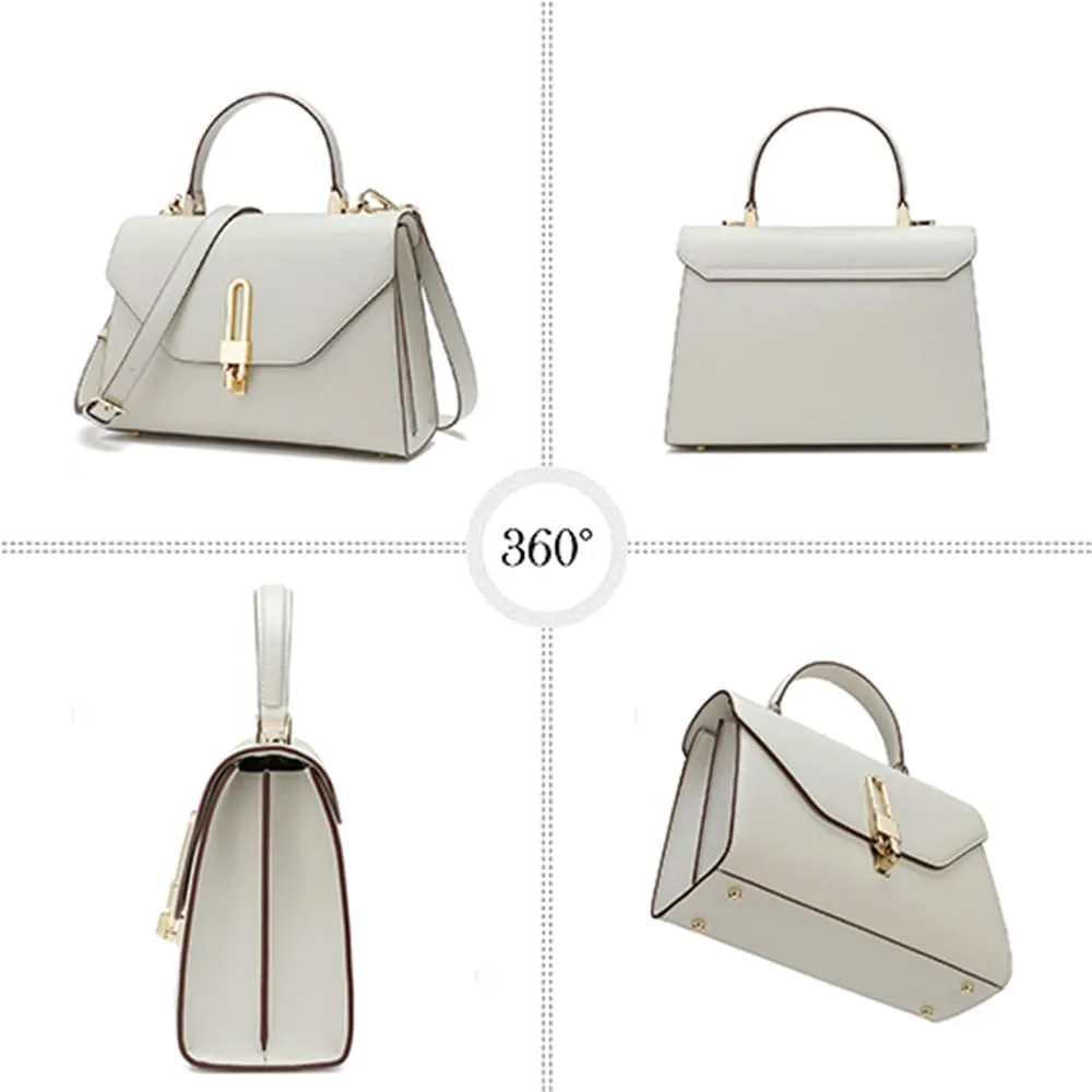 Top Handle Bag Fashion Leather Satchel Bag for Ladies, Zipper Pocket, MetalLeather tote bag for Women.