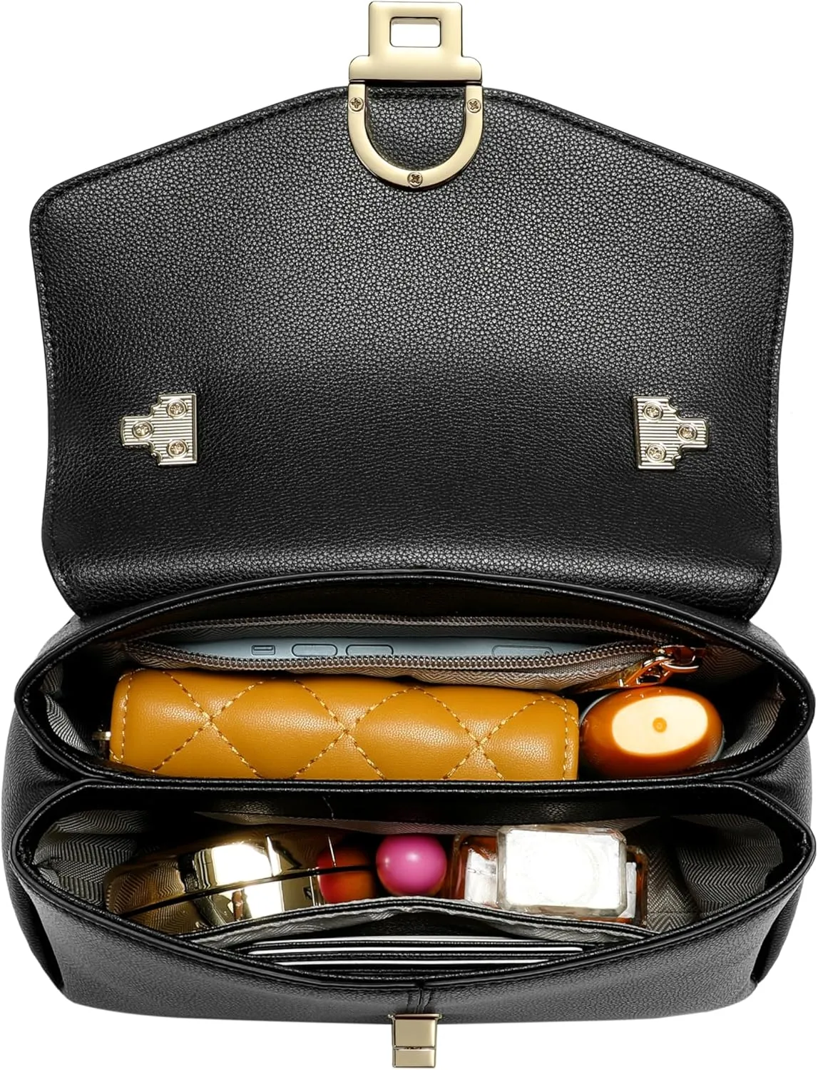 Top Handle Leather Tote Satchel Bag for Women, Ladies Shoulder Purses with Metal Button Lock