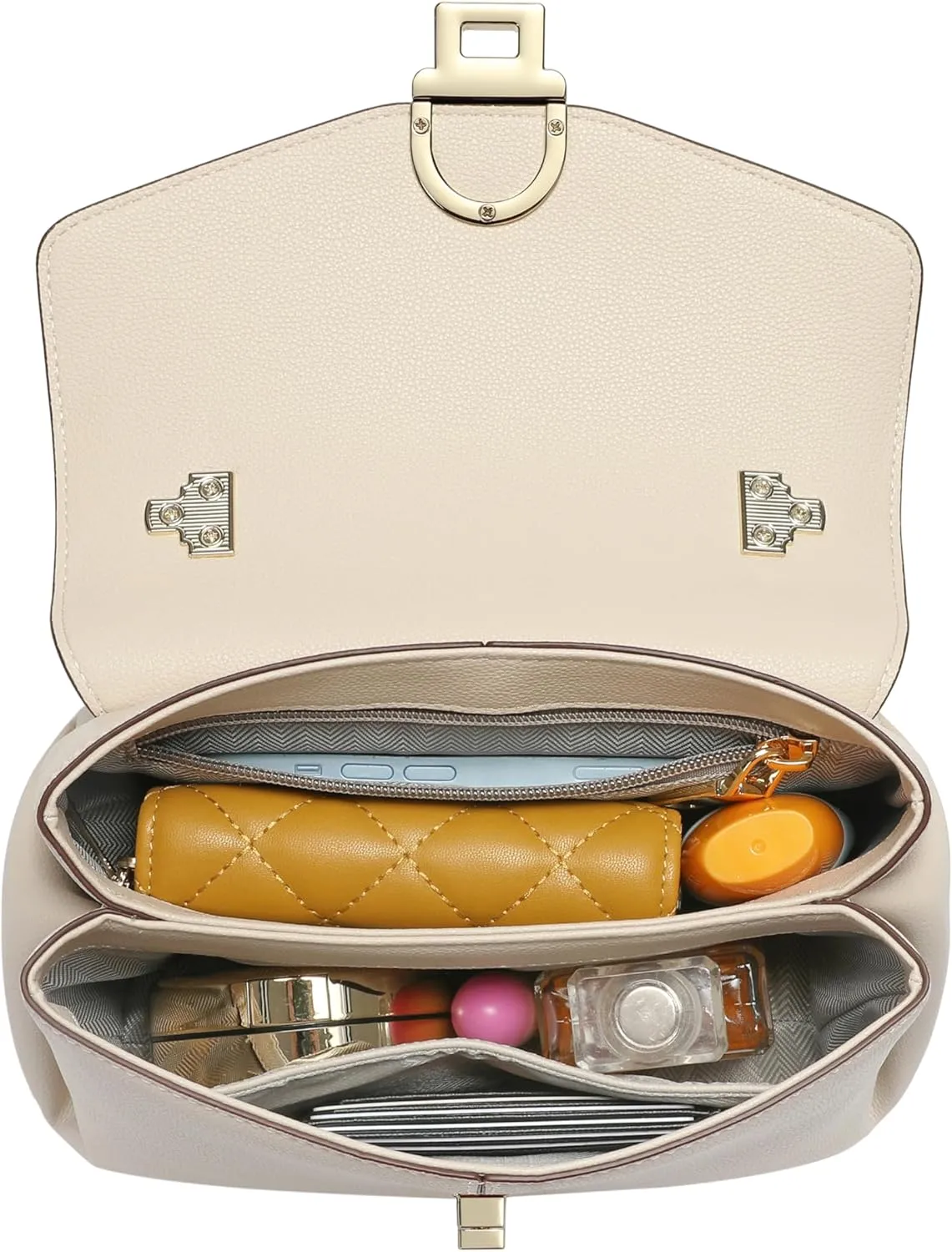 Top Handle Leather Tote Satchel Bag for Women, Ladies Shoulder Purses with Metal Button Lock