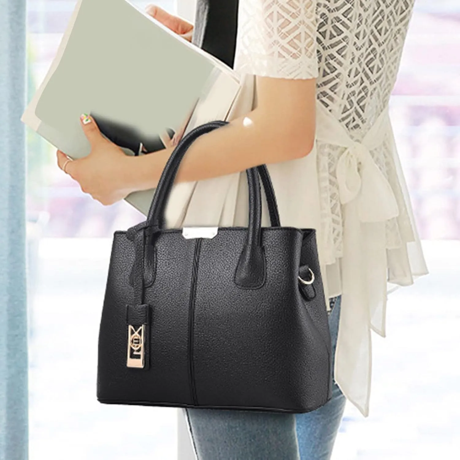Tote Bag For Women 4 Packet Solid Color Leather Handbags Shoulder Bags Crossbody Hobo Work Bags Travel
