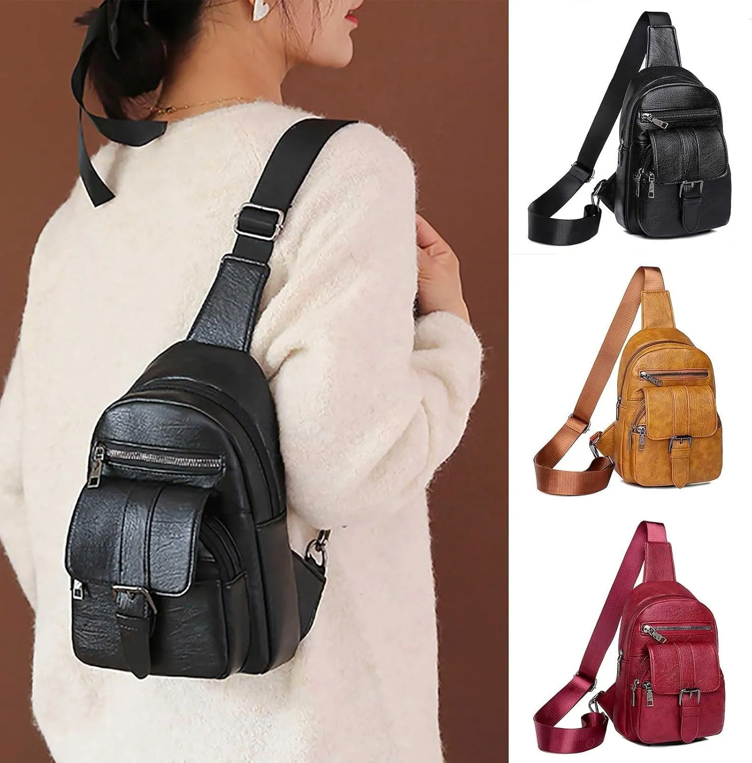 Tote Bag For Women Men Chest Bag Sling Bag Small Crossbody Pu Leather Satchel Day pack Fashion Shoulder Strap Bags U