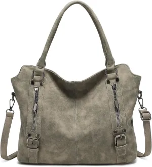 Tote Bag for Women PU Leather Shoulder Bags Hobo Shoulder Bags Ladies Tote Bag Purse and Handbags with Adjustable Shoulder Strap Gray