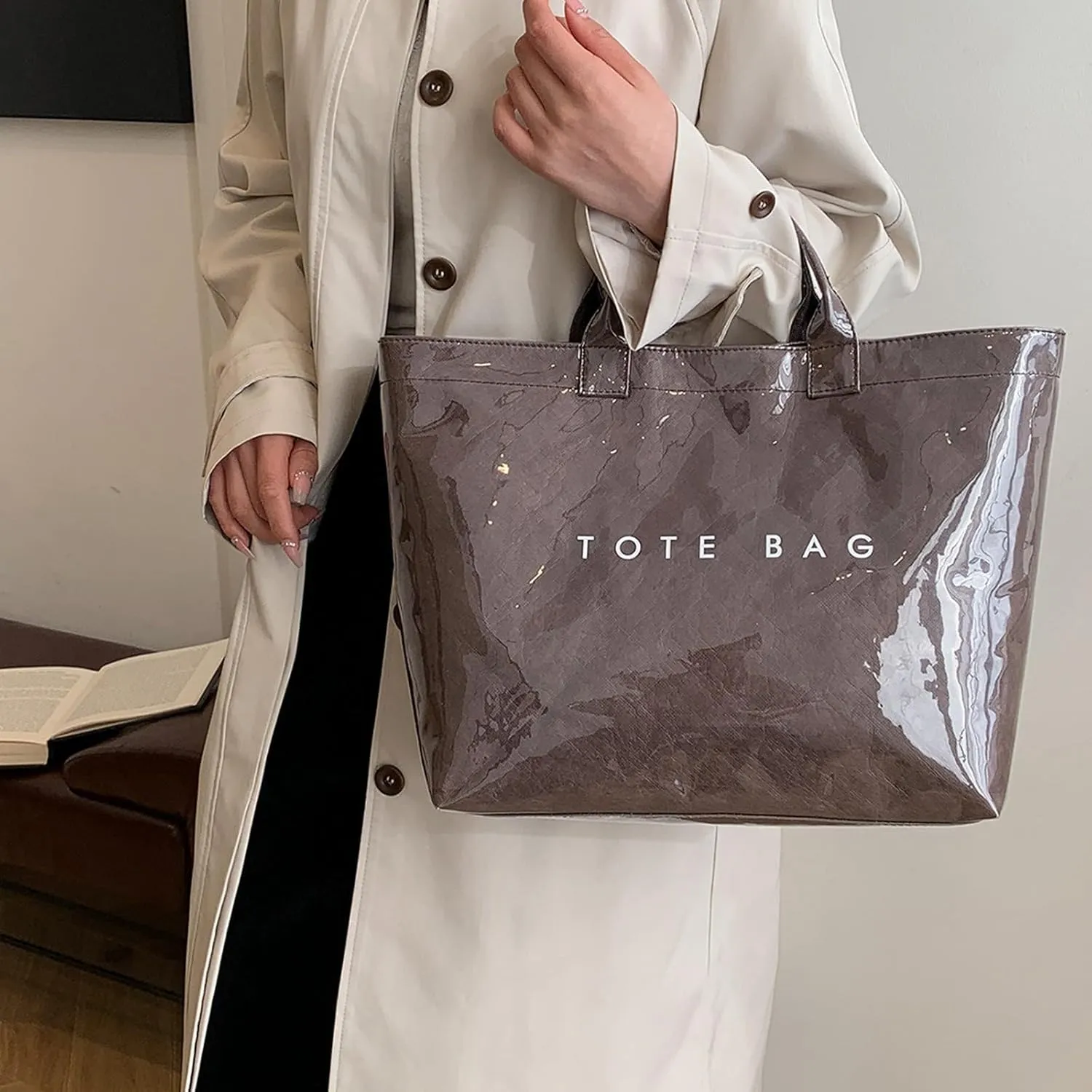 Tote Bag Retro Letter Casual Hundred Handbag Minimalist Transparent Simple Large Capacity Bags Female Work Tote Bags