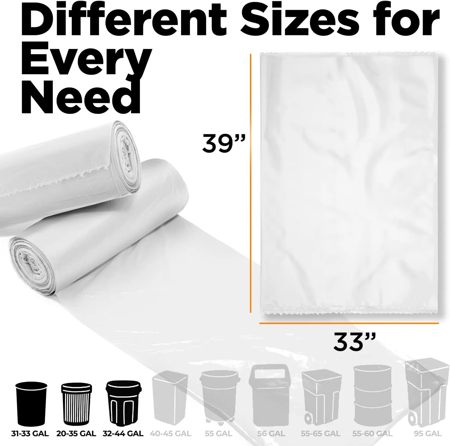 ToughBag 30-33 Gallon Clear Trash Bags (100 Count) Recycling Bag, Garbage Can Liners  Clear Trash Bags 30  Gallon - Made In USA