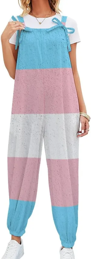Transgender Pride Flag Slings Jumpsuit Woman Suspender Camisole Pant Overalls Loose Bow Shoulder Camisole Pant