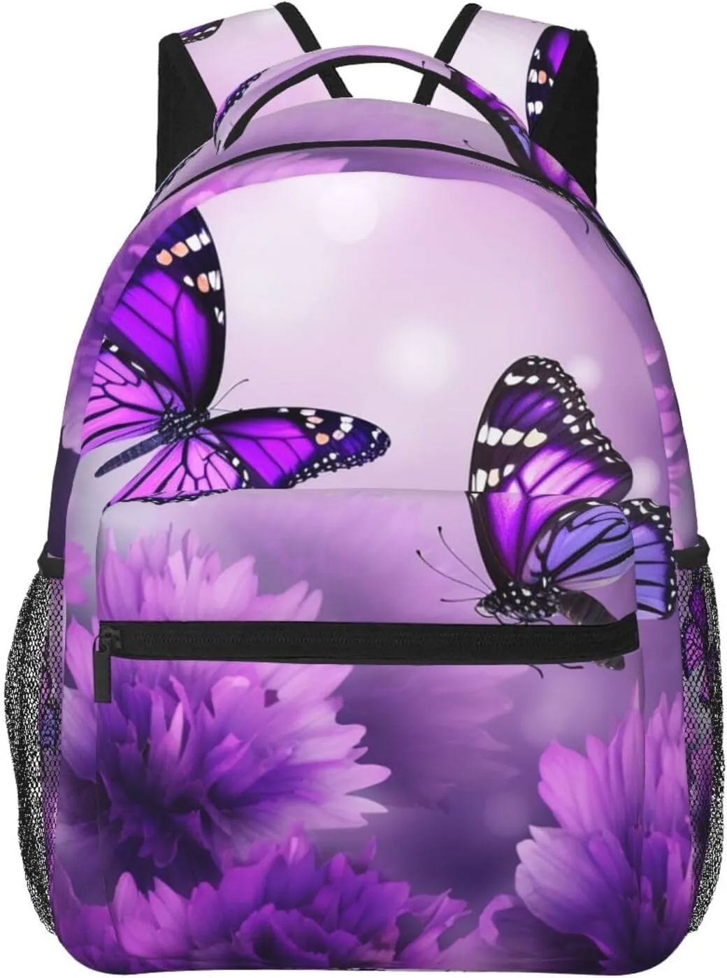 Travel Backpack for Women Men Purple Flower Butterflies Laptop Backpack Large College Bag Waterproof Casual Daypack