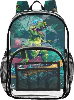 Travel Clear Backpack Floral Funny Dinosaur Skateboard Boys Backpacks for Girls Plastic Transparent Bookbag