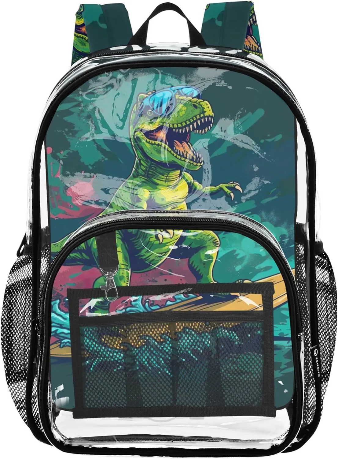 Travel Clear Backpack Floral Funny Dinosaur Skateboard Boys Backpacks for Girls Plastic Transparent Bookbag