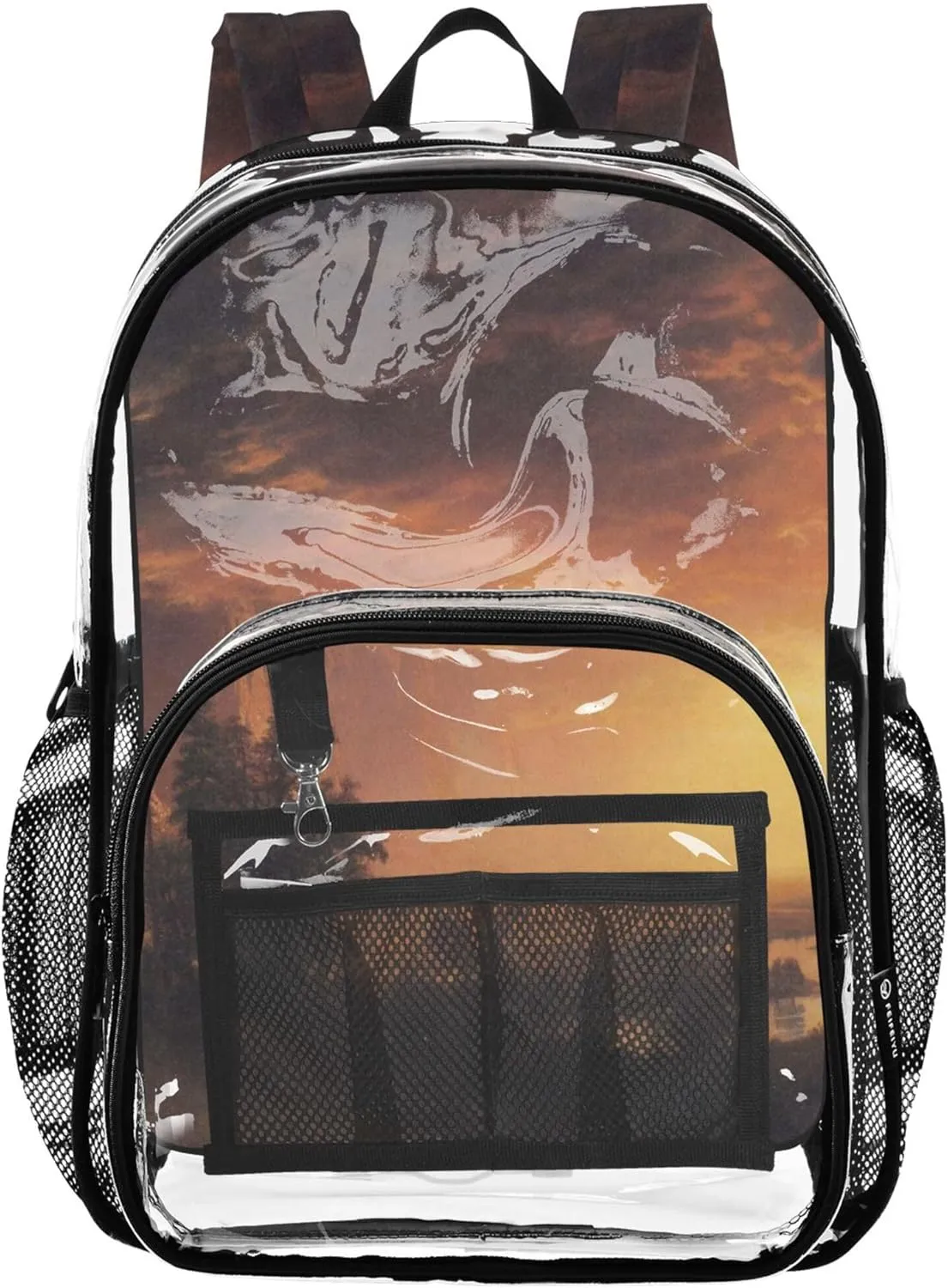 Travel Clear Backpack Floral Landscape Bierstadt Albert Sunset Yosemite Valley Kids Backpack for Girls Large Plastic Approved Bag