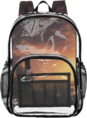 Travel Clear Backpack Floral Landscape Bierstadt Albert Sunset Yosemite Valley Kids Backpack for Girls Large Plastic Approved Bag
