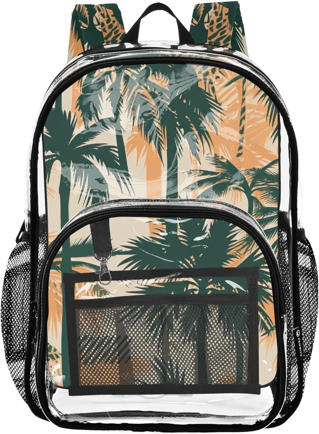 Travel Clear Backpack Floral Tropical Palm Trees Beige Orange Kids Girls Backpack Boys Large Plastic Approved Bag