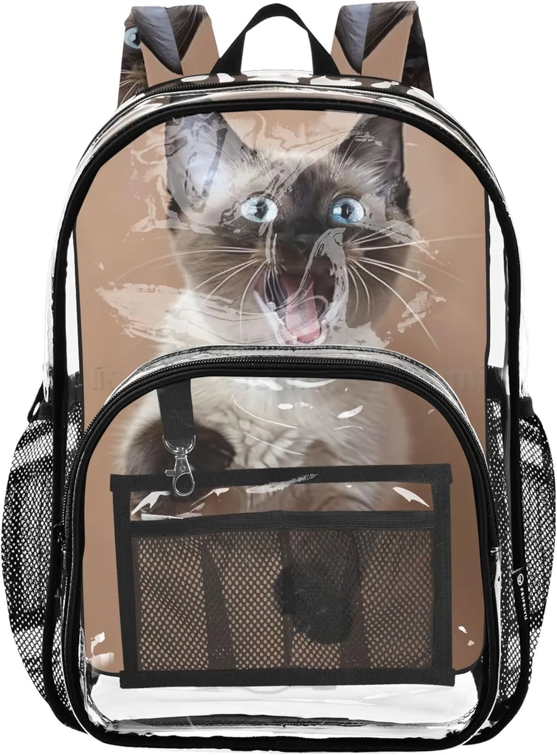 Travel Clear Bags for Women Siamese Cat Funny Boys Backpacks for Girls Pvc School Plastic Bookbag