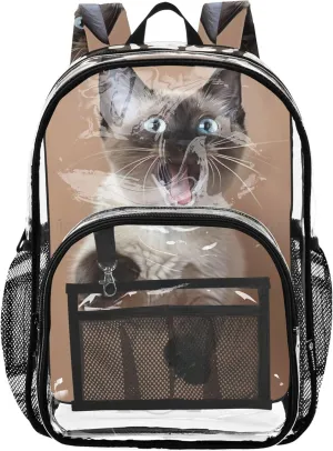 Travel Clear Bags for Women Siamese Cat Funny Boys Backpacks for Girls Pvc School Plastic Bookbag