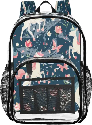Unicorns Flowers Travel Bag Kids, Clear Plastic Bag, Backpack Bag, Backpack Clear