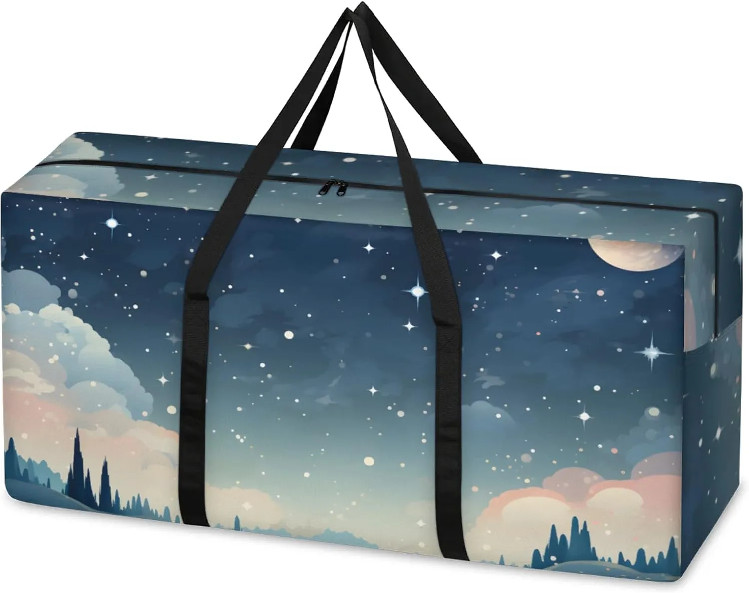 Universe Galaxy Extra Large Moving Bags Heavy Duty Storage Bags Artistic Galaxy Cloth Wrap Around Handles Double Zipper Reusable Convenient Foldable Storage Tote for Travel Camping Space Save