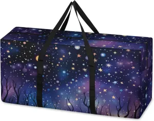 Universe Galaxy Extra Large Moving Bags Heavy Duty Storage Bags Bright Galaxy Cloth Wrap Around Handles Double Zipper Reusable Convenient Foldable Storage Tote for Travel Camping Space Save