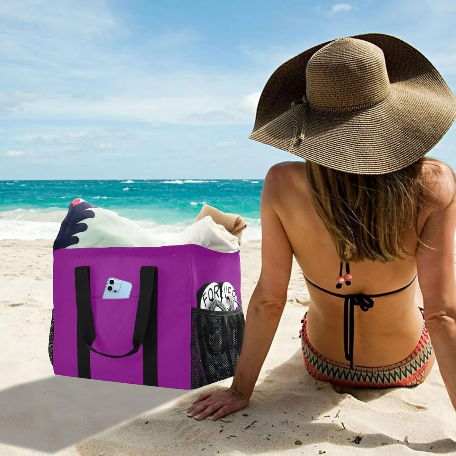 Utility Bag Foldable Beach Bag Waterproof with Handles Car Tote