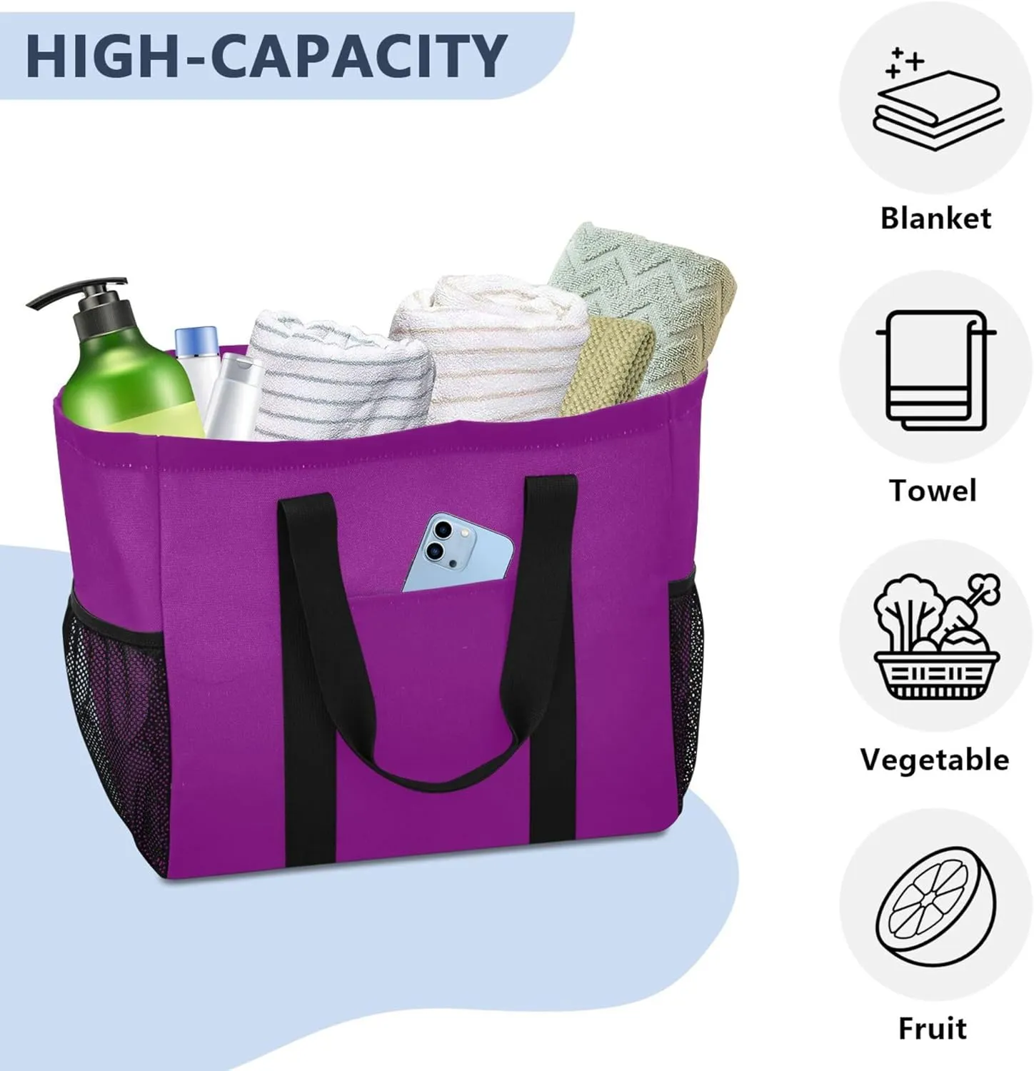 Utility Bag Foldable Beach Bag Waterproof with Handles Car Tote