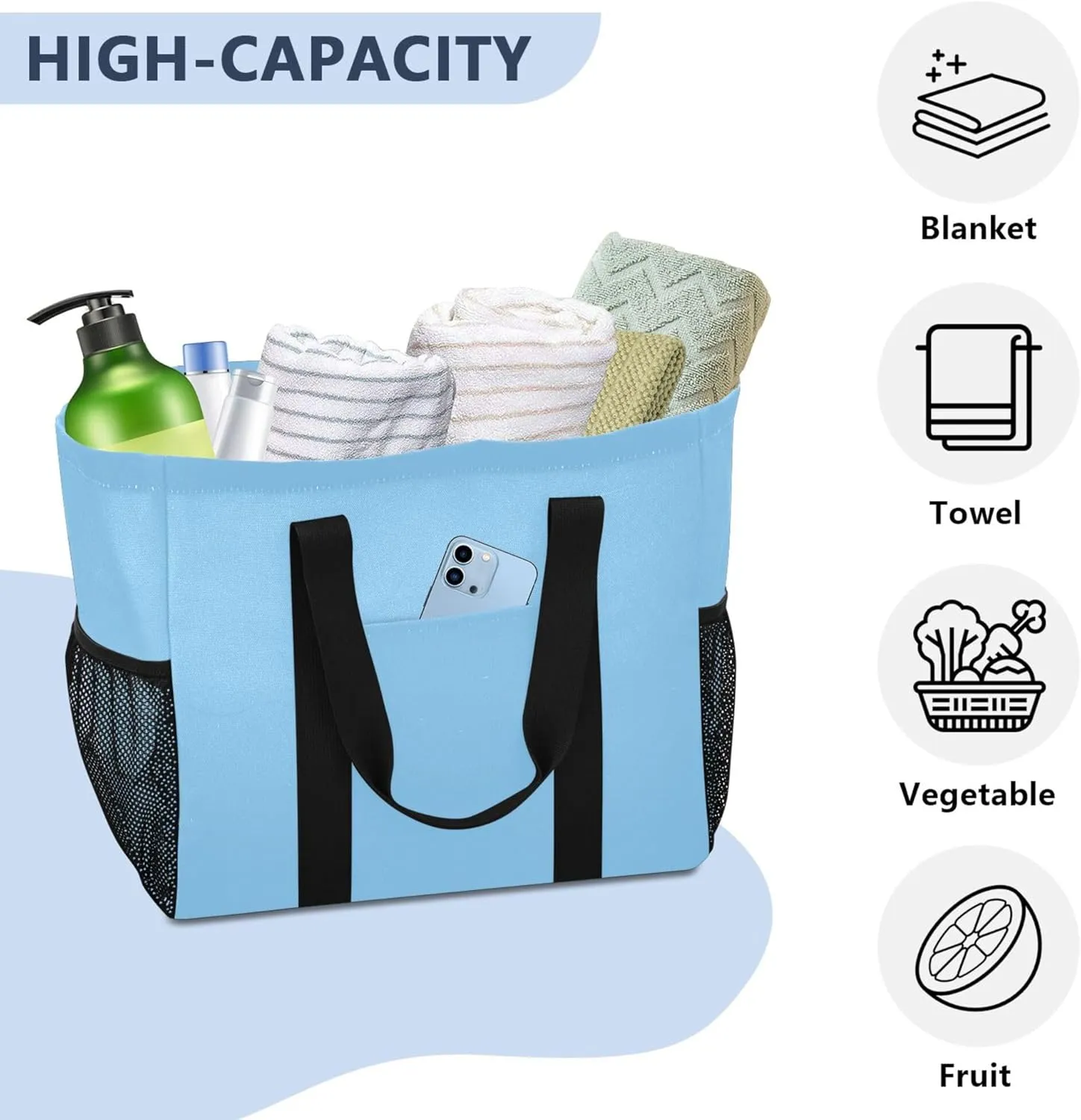 Utility Tote Bag Collapsable Beach Bag Waterproof Canvas Carrying Bag