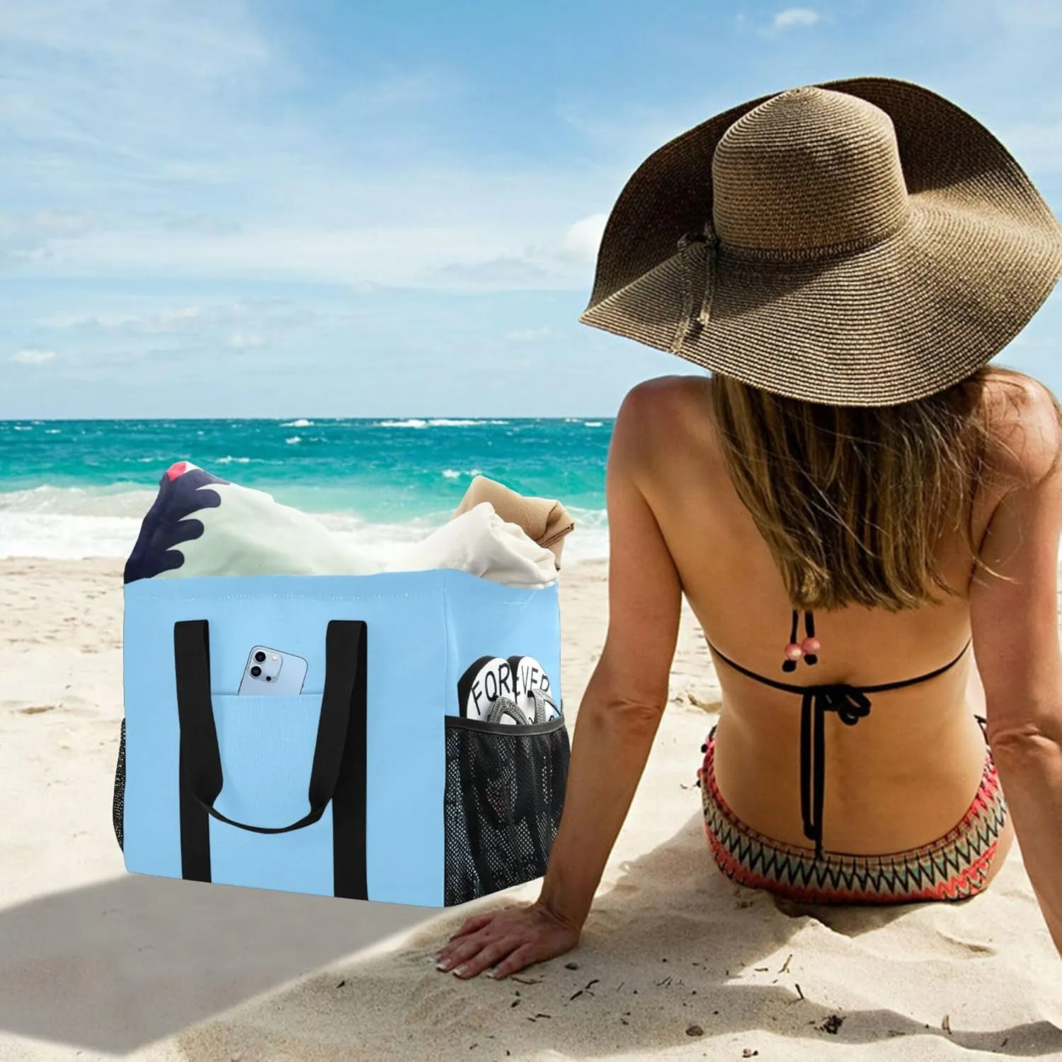 Utility Tote Bag Collapsable Beach Bag Waterproof Canvas Carrying Bag