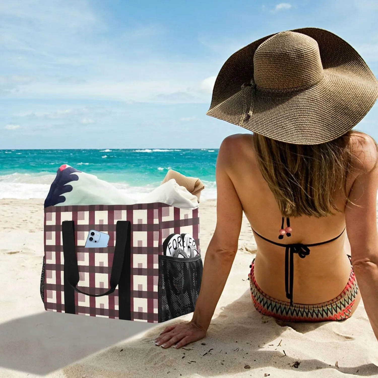 Utility Tote Bag For Women Collapsable Beach Bag With Compartments with Handles Laundry Tote Bag