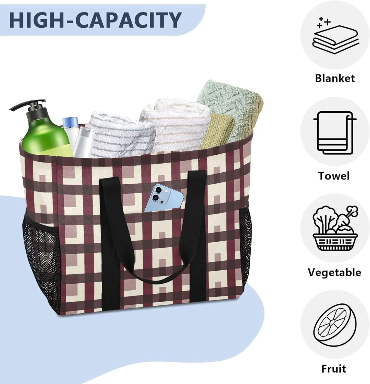 Utility Tote Bag For Women Collapsable Beach Bag With Compartments with Handles Laundry Tote Bag
