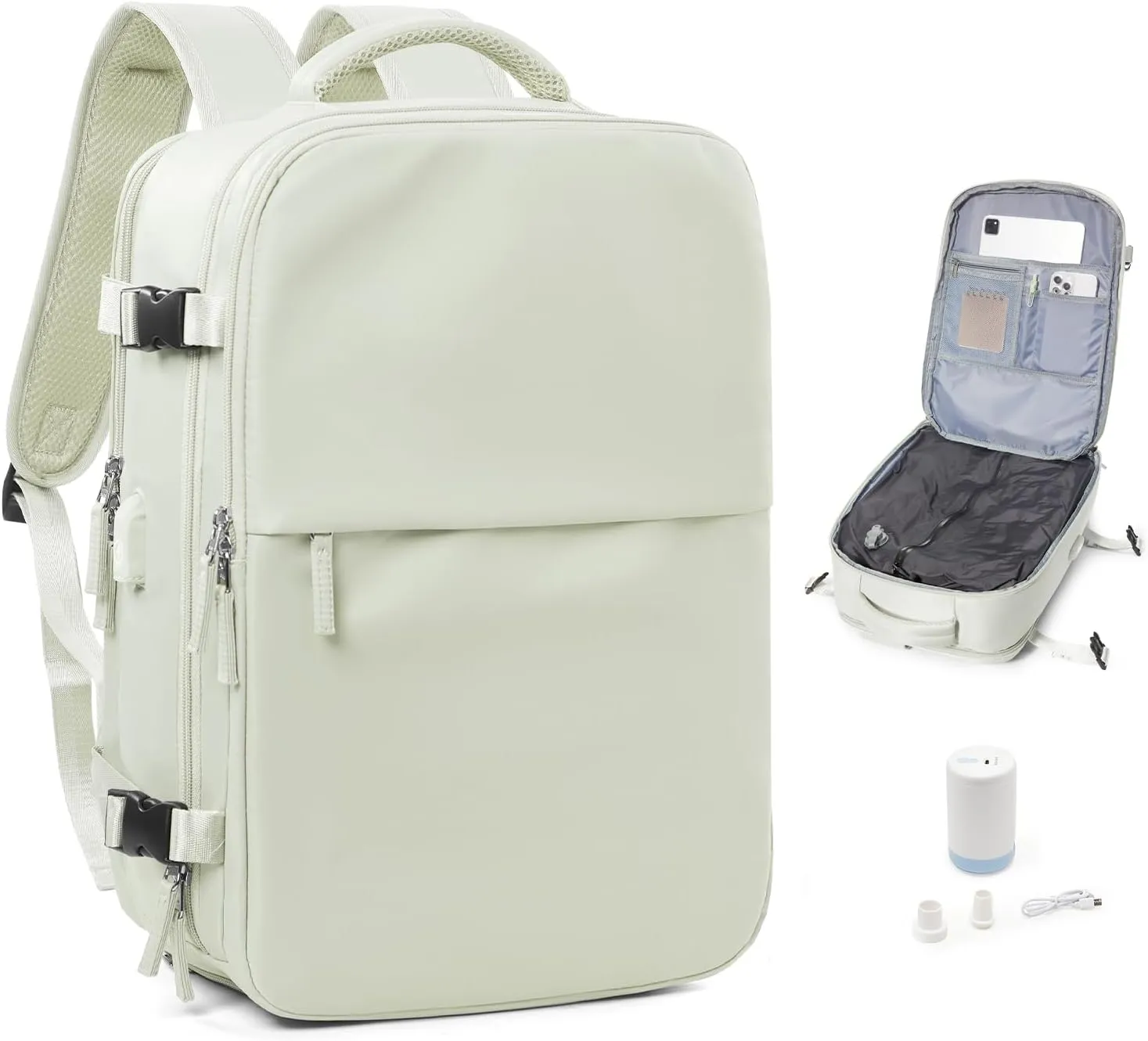 Vacuum Travel Backpack with Pump for Women Men, Carry on Air Backpack for Flight Approved, Personal Item Luggage Backpacks Bulto de Viaje Tiktok Backpacks - Light Green