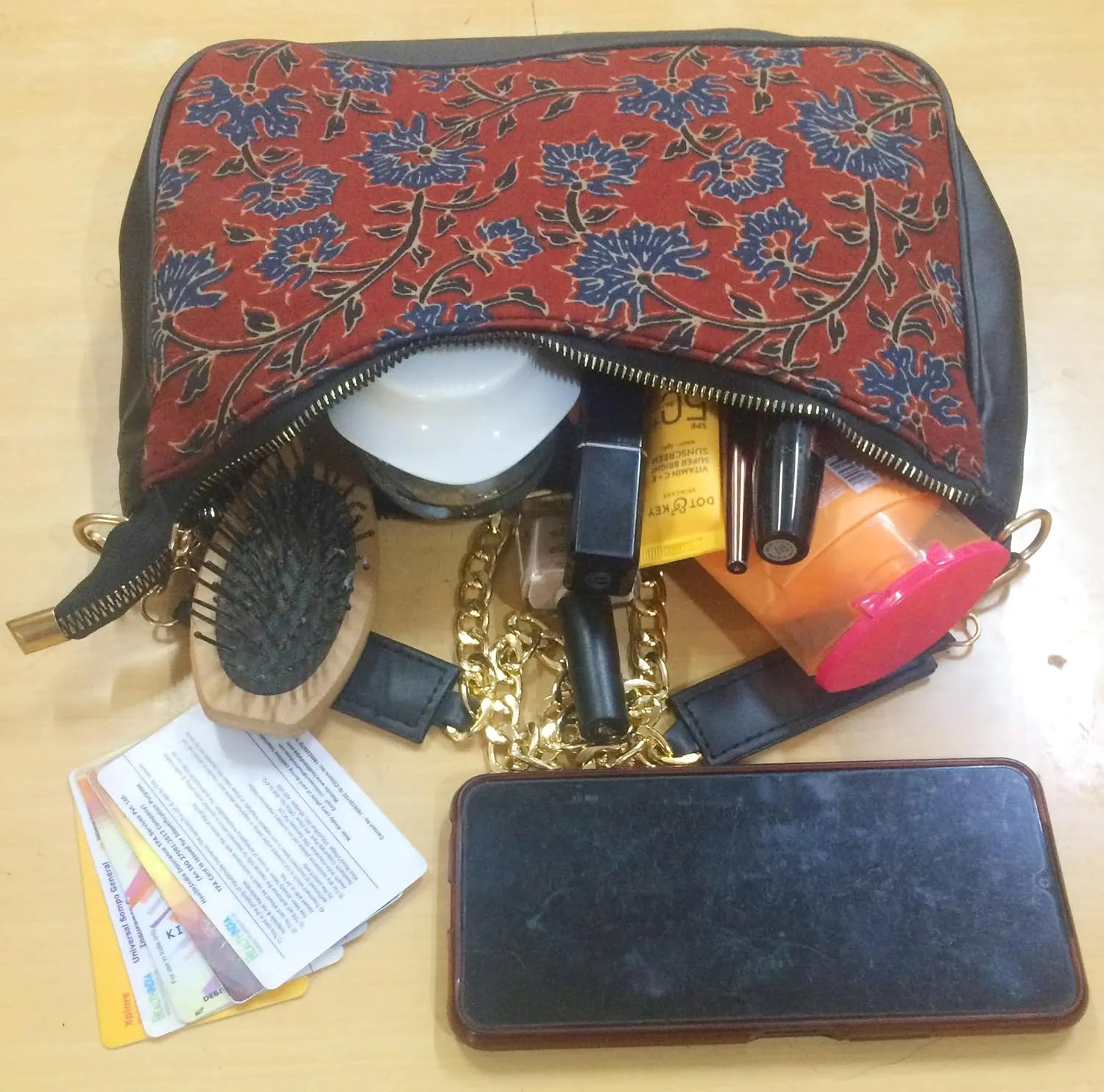 Vegan Leather Shoulder Bag Women Handbag Purse Organizer Cruelty Free Indian Handcrafted Cotton Fabric.