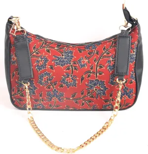 Vegan Leather Shoulder Bag Women Handbag Purse Organizer Cruelty Free Indian Handcrafted Cotton Fabric.