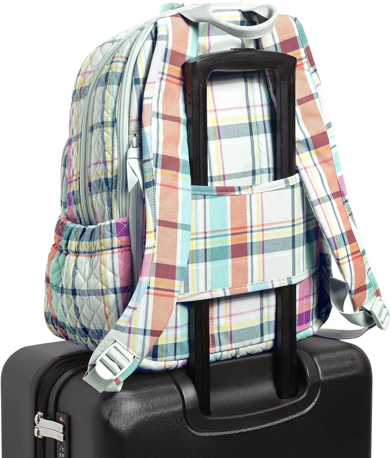 Vera Bradley Women's Cotton Campus Backpack, Pastel Plaid - Recycled Cotton, One Size