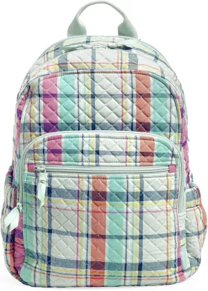 Vera Bradley Women's Cotton Campus Backpack, Pastel Plaid - Recycled Cotton, One Size
