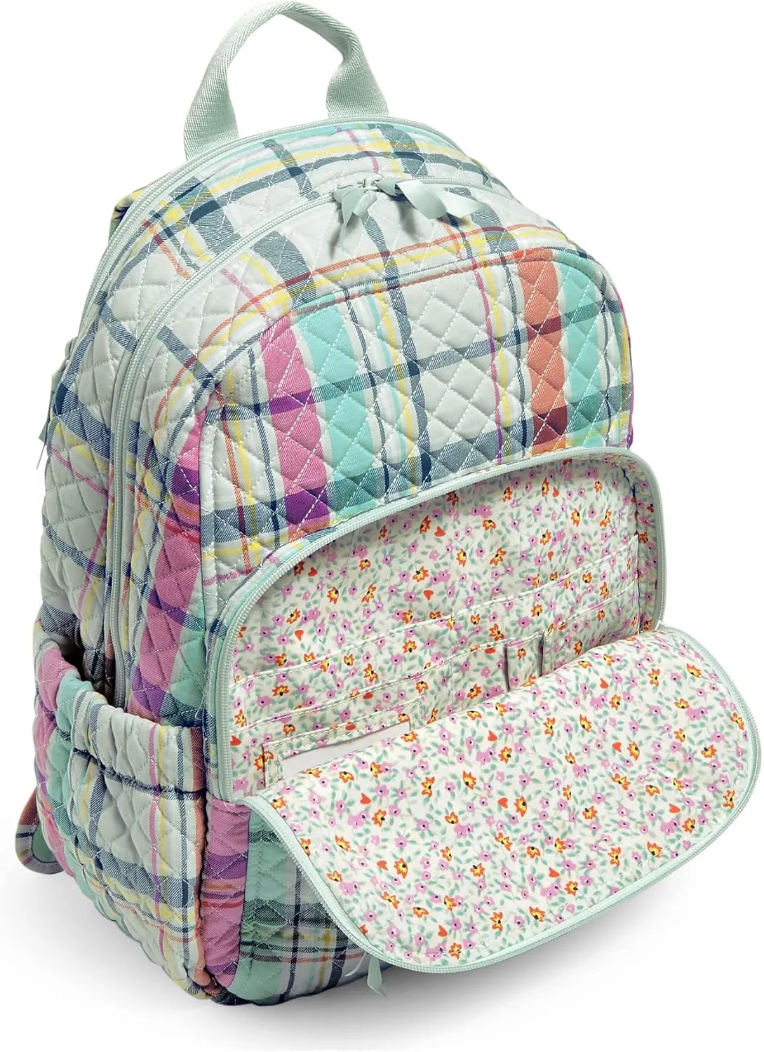 Vera Bradley Women's Cotton Campus Backpack, Pastel Plaid - Recycled Cotton, One Size