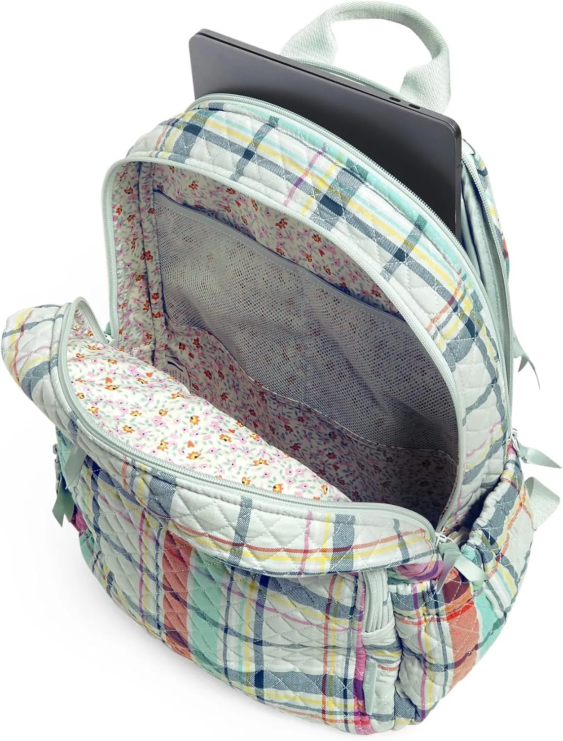 Vera Bradley Women's Cotton Campus Backpack, Pastel Plaid - Recycled Cotton, One Size