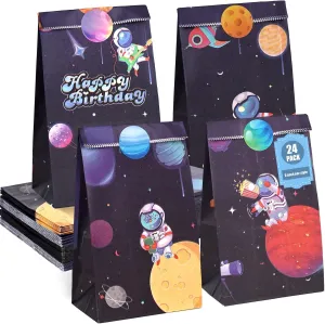 VGOODALL 24 Pack Party Favor Bags with Stickers, 4.7" x 3.1" x 8.7" Outer Space Theme Goodie Treat Bags Bulk for Kids Birthday School Events Gift Packaging Supplies