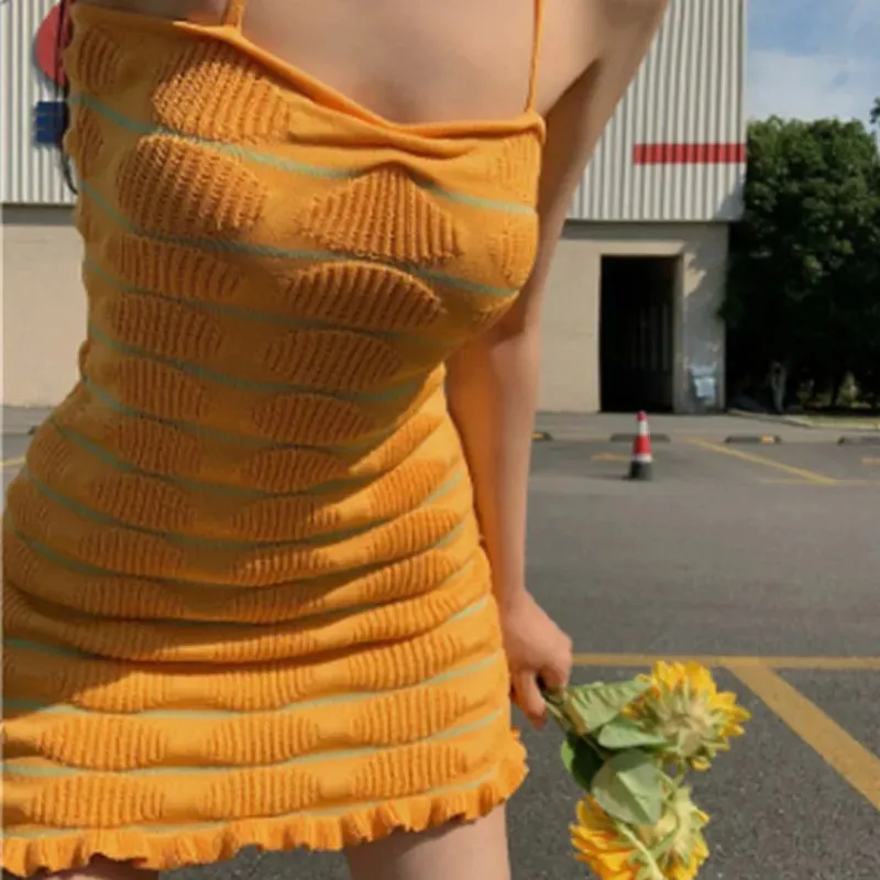 Vintage Mini Dress with Blue Flower Spaghetti Straps