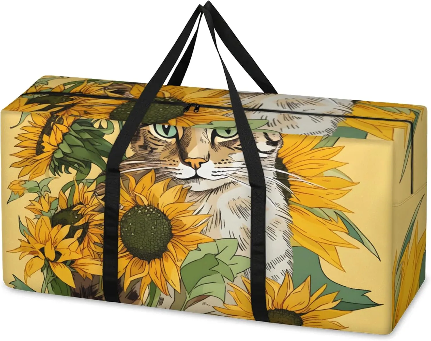 Watercolor Cat Extra Large Moving Bags Heavy Duty Storage Bags Mystical Cat Cloth Wrap Around Handles Double Zipper Reusable Convenient Foldable Storage Tote for Travel Camping Space Save