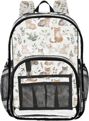 Watercolor Cute Cats Kids Backpack, Clear Plastic Bag, Transparent Bag, Clear Bags