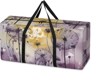 Watercolor Dandelion Extra Large Moving Bags Heavy Duty Storage Bags Artistic Dandelion Cloth Wrap Around Handles Double Zipper Reusable Convenient Foldable Storage Tote for Travel Camping Space Save