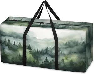 Watercolor Forest Extra Large Moving Bags Heavy Duty Storage Bags Fantastic Forest Cloth Wrap Around Handles Double Zipper Reusable Convenient Foldable Storage Tote for Travel Camping Space Save