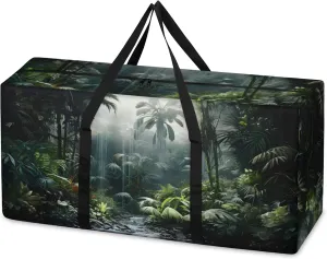 Watercolor Forest Extra Large Moving Bags Heavy Duty Storage Bags Glitter Forest Cloth Wrap Around Handles Double Zipper Reusable Convenient Foldable Storage Tote for Travel Camping Space Save