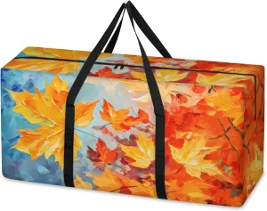Watercolor Maple Leaves Extra Large Moving Bags Heavy Duty Storage Bags Autumn Leaves Cloth Wrap Around Handles Double Zipper Reusable Convenient Foldable Storage Tote for Travel Camping Space Save