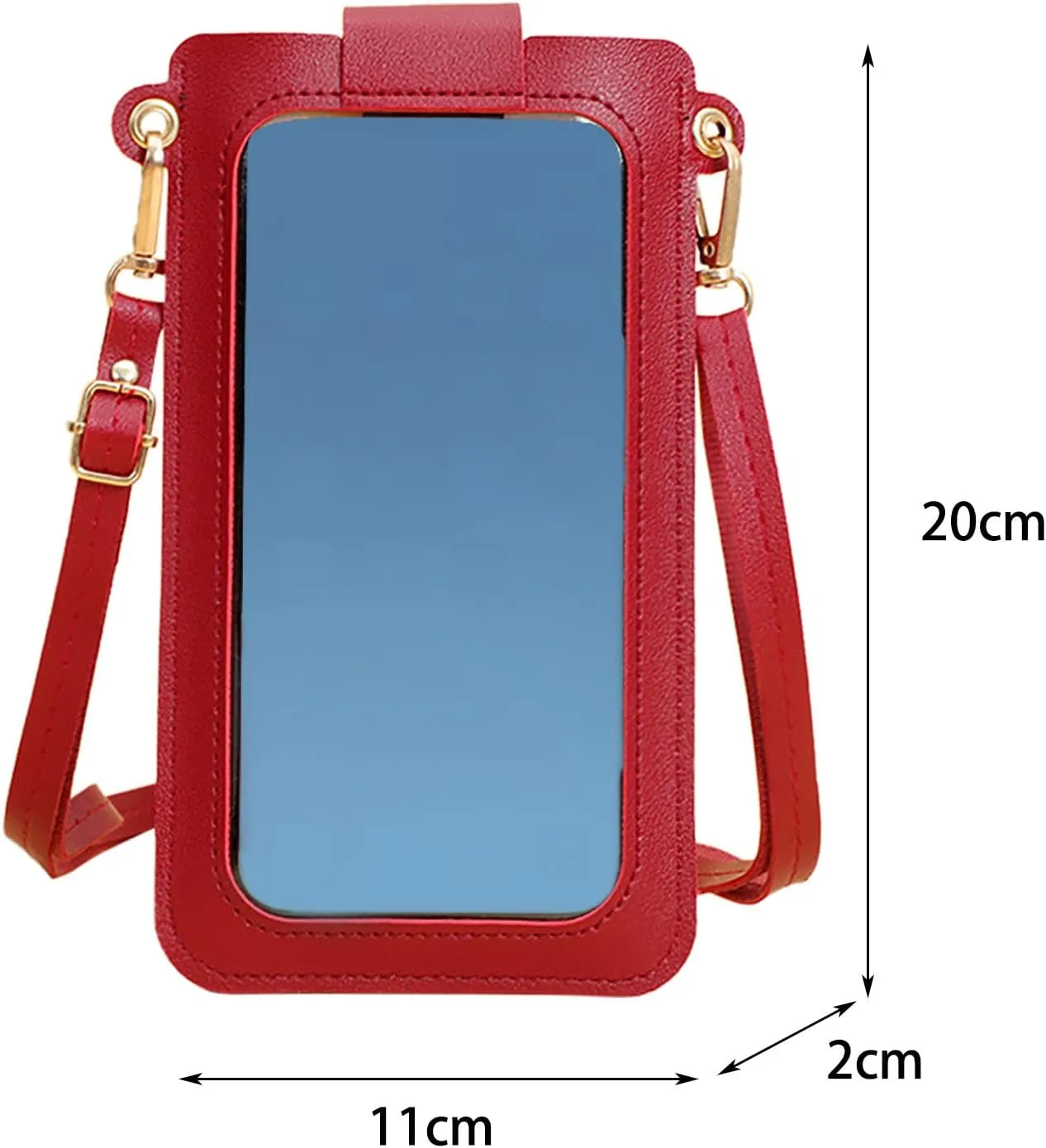 Women Artificial Leather Solid Color Hasp Transparent Operation Ccreen Phone Bag Shoulder Bag Messenger (E, One Size)