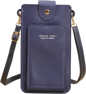 Women Artificial Leather Solid Color Hasp Transparent Operation Ccreen Phone Bag Shoulder Bag Messenger (E, One Size)