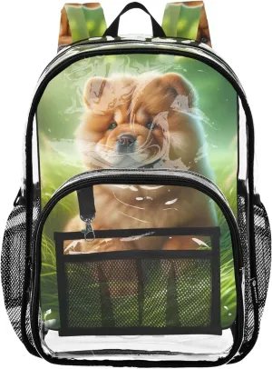 Women Clear Backpack Cute Kids Backpack Boys Girls School Clear Plastic Bag Pvc Chow Chow Dog Cute Puppy
